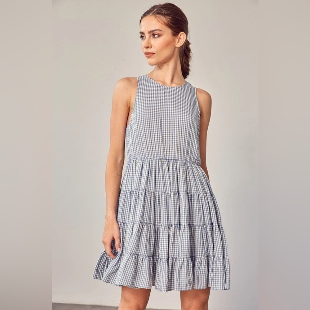 Gingham Sleeveless Tiered Dress (Talulah Boutique)